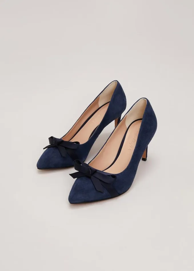 Phase Eight Suede Bow Front Court Shoe Navy Women Occasion Shoes