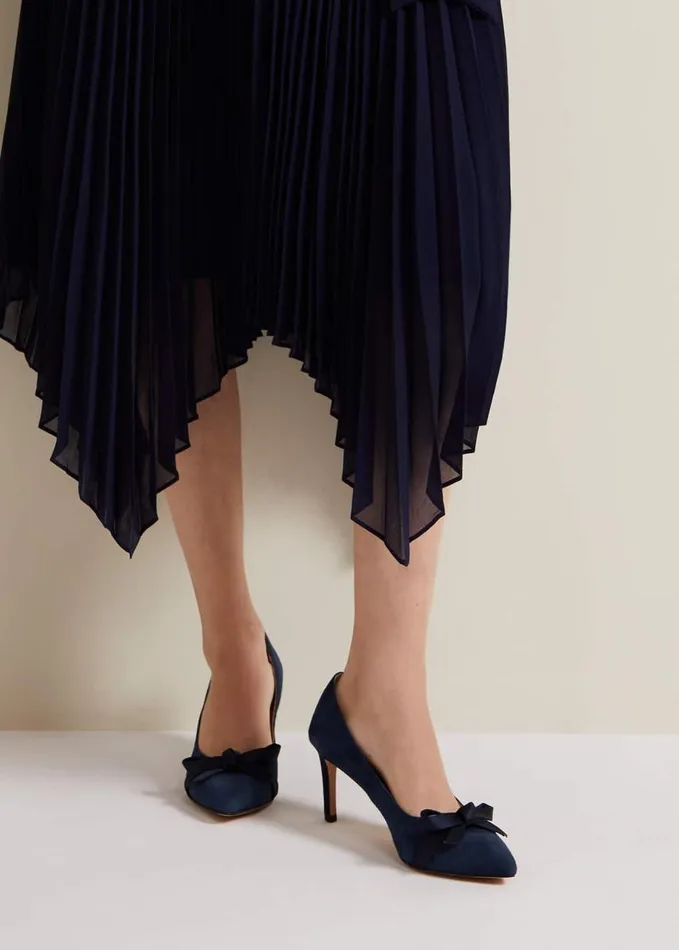 Phase Eight Suede Bow Front Court Shoe Navy Women Occasion Shoes