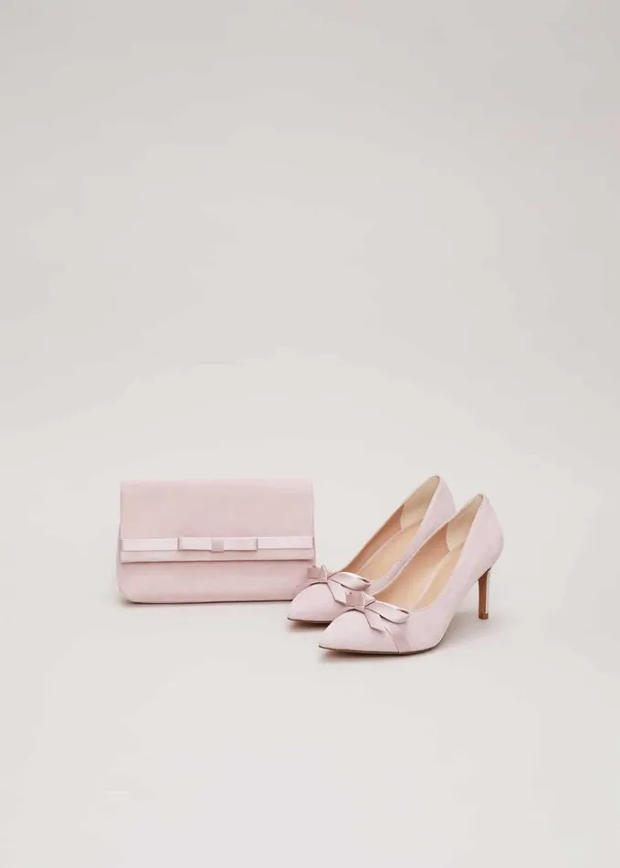 Phase Eight Suede Bow Front Court Shoe Pale Pink Women Occasion Shoes