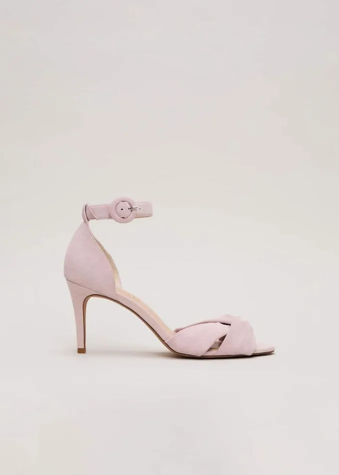 Phase Eight Suede Twist Ankle Strap Heeled Shoes Pale Pink Women Occasion Shoes