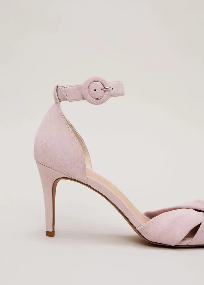 Phase Eight Suede Twist Ankle Strap Heeled Shoes Pale Pink Women Occasion Shoes