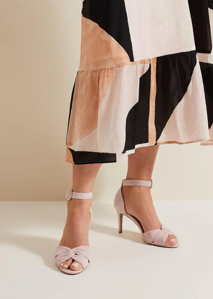 Phase Eight Suede Twist Ankle Strap Heeled Shoes Pale Pink Women Occasion Shoes