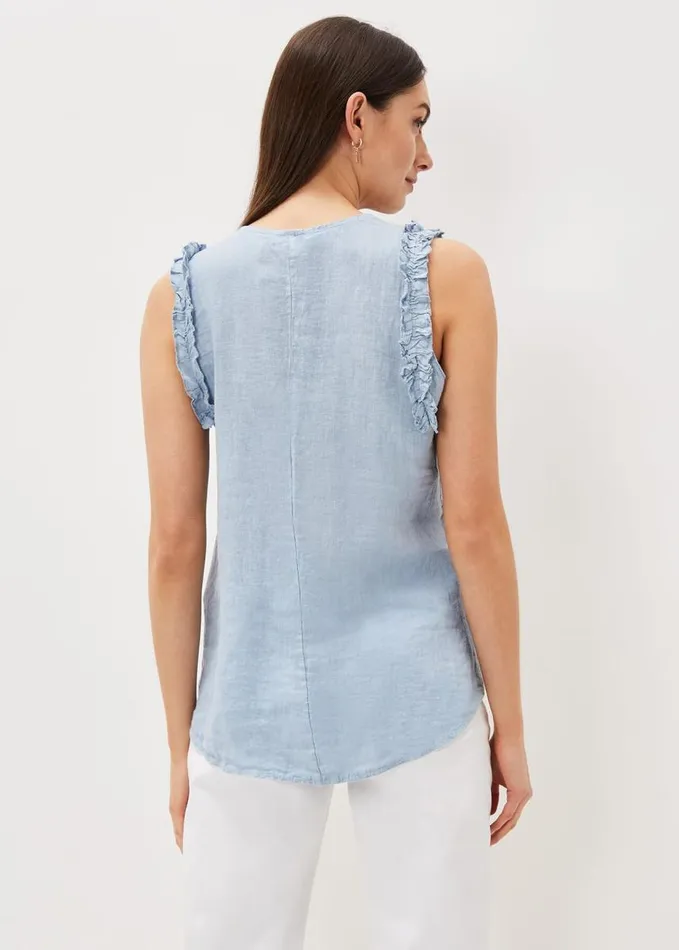 Phase Eight Syona Frill Linen Blouse Soft Blue Women Shirts and Blouses