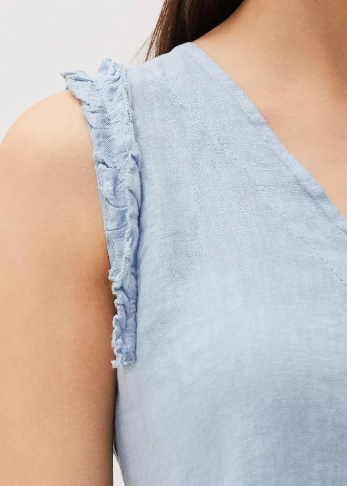 Phase Eight Syona Frill Linen Blouse Soft Blue Women Shirts and Blouses