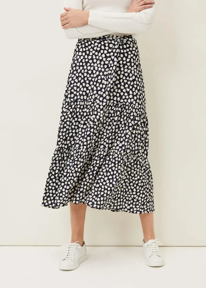 Phase Eight Tana Leaf Print Maxi Skirt Navyivory Women Knitwear
