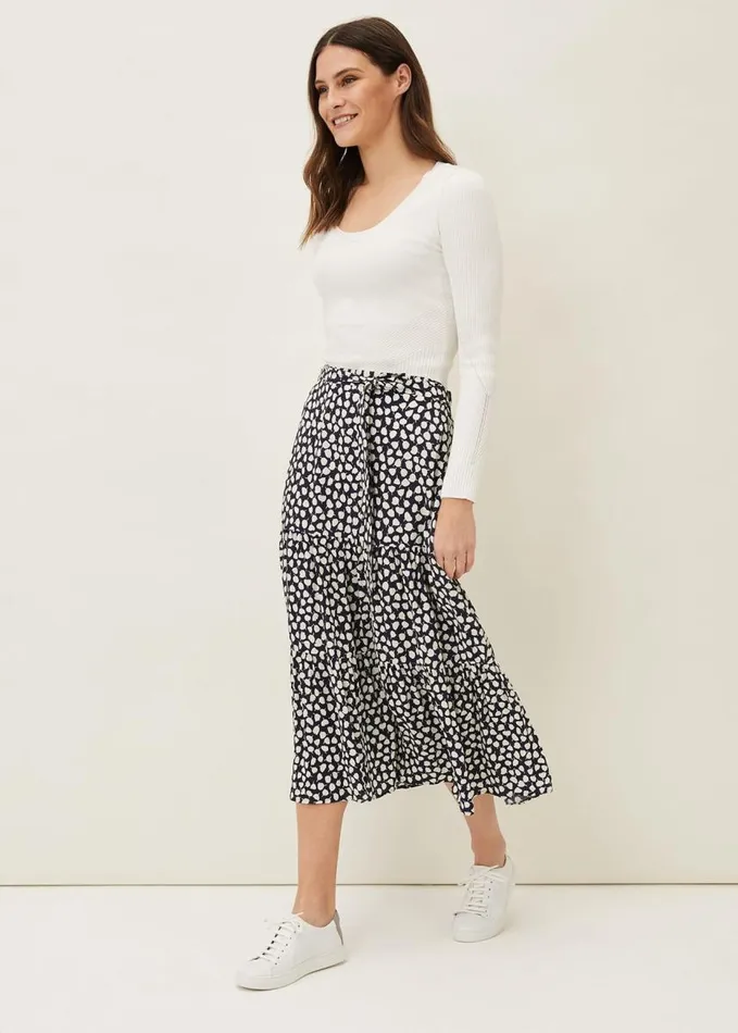 Phase Eight Tana Leaf Print Maxi Skirt Navyivory Women Knitwear