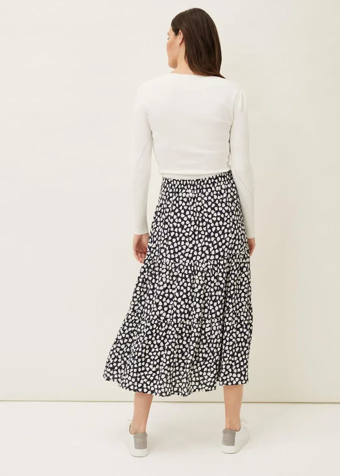 Phase Eight Tana Leaf Print Maxi Skirt Navyivory Women Knitwear