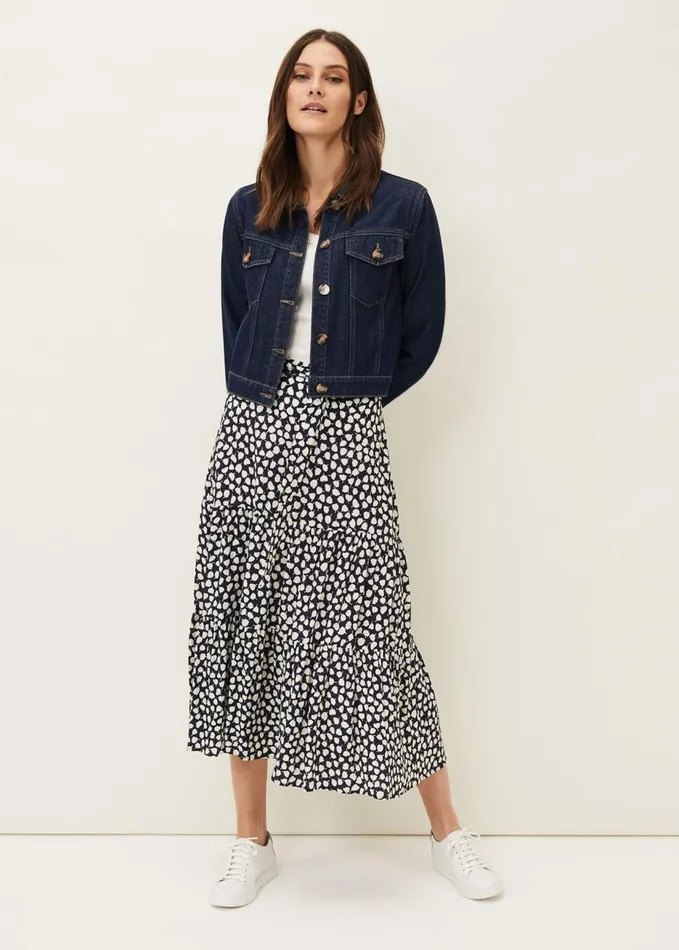 Phase Eight Tana Leaf Print Maxi Skirt Navyivory Women Knitwear