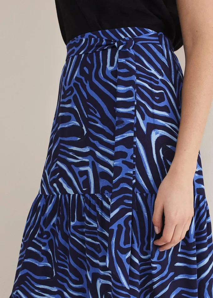 Phase Eight Tana Zebra Print Tiered Midi Skirt Blue Multi Women Skirts