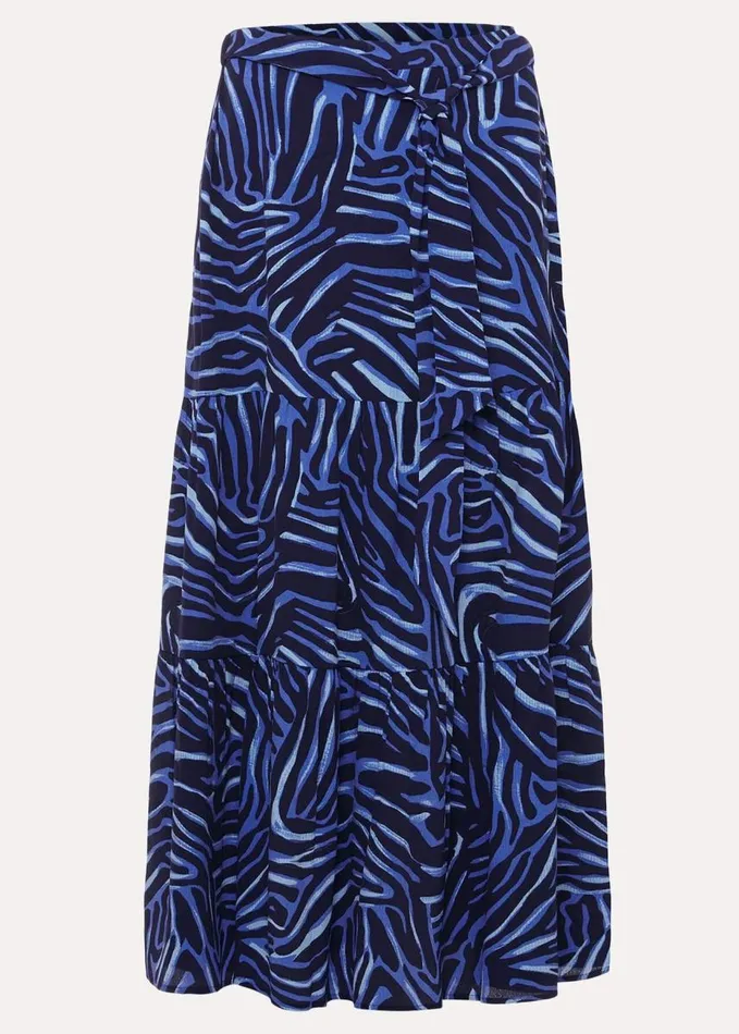 Phase Eight Tana Zebra Print Tiered Midi Skirt Blue Multi Women Skirts