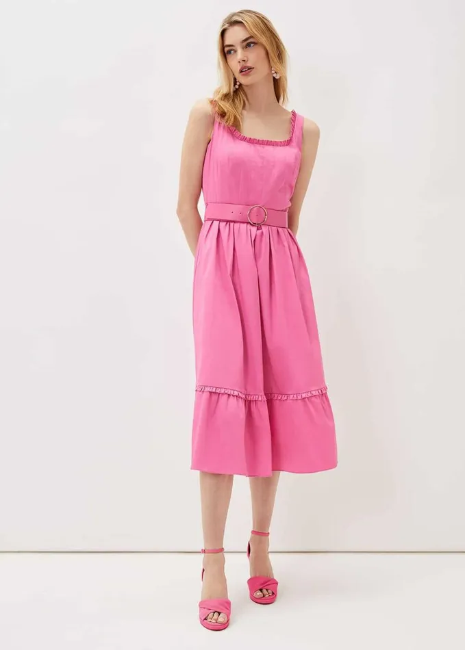 Phase Eight Tanya Belted Midaxi Dress Candy Pink Women Dresses
