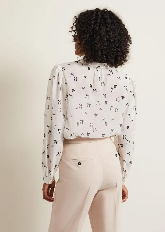 Phase Eight Taytum Bow Print Blouse Ivory Women Shirts and Blouses