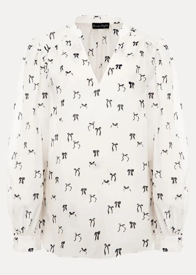 Phase Eight Taytum Bow Print Blouse Ivory Women Shirts and Blouses