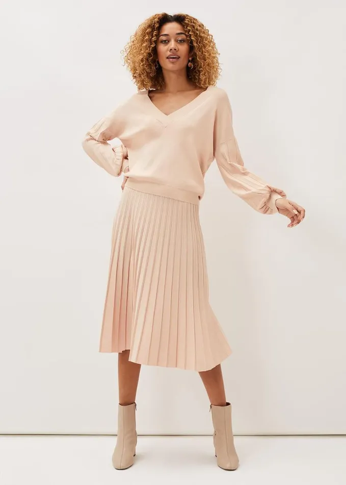 Phase Eight Teodora Pleat Knit CoOrd Skirt Soft Pink Women Skirts