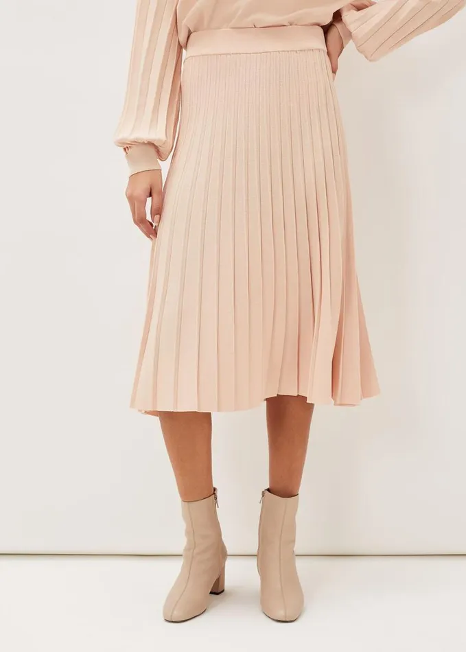 Phase Eight Teodora Pleat Knit CoOrd Skirt Soft Pink Women Skirts