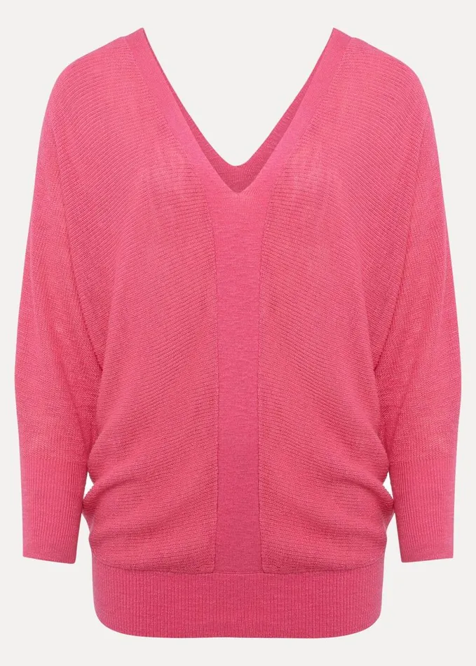 Phase Eight Tia V Neck Linen Knit Pink Women Knitwear