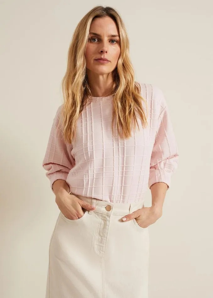 Phase Eight Tracy Check Textured Top Pink Women Tops and TShirts