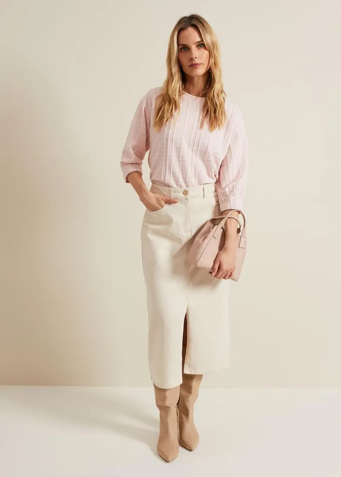 Phase Eight Tracy Check Textured Top Pink Women Tops and TShirts