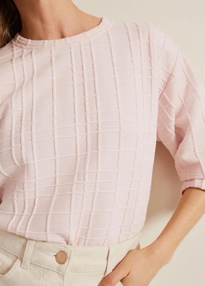 Phase Eight Tracy Check Textured Top Pink Women Tops and TShirts