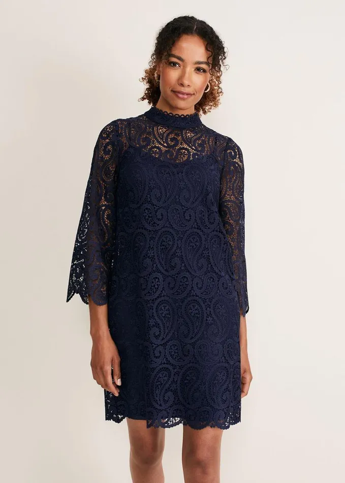 Phase Eight Verity Lace Shift Dress Navy Women Dresses