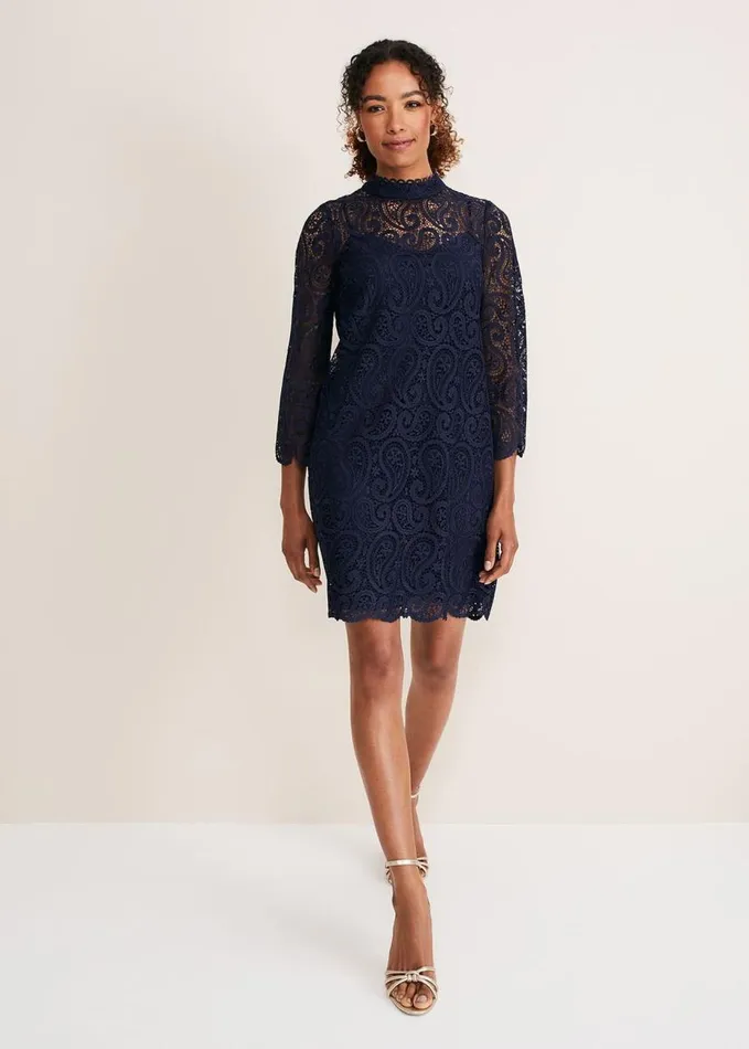 Phase Eight Verity Lace Shift Dress Navy Women Dresses