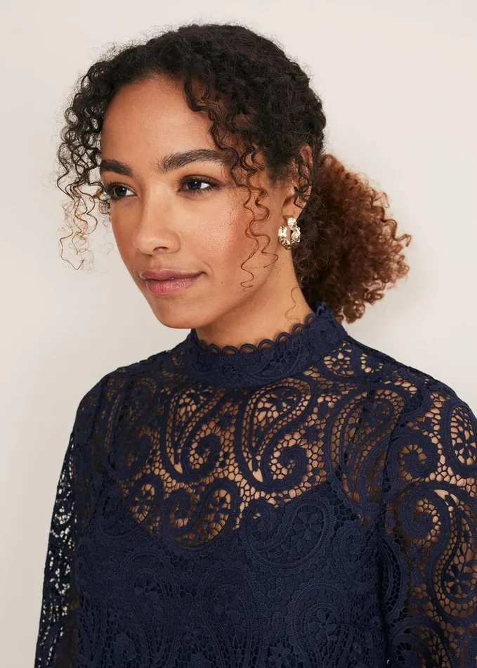 Phase Eight Verity Lace Shift Dress Navy Women Dresses