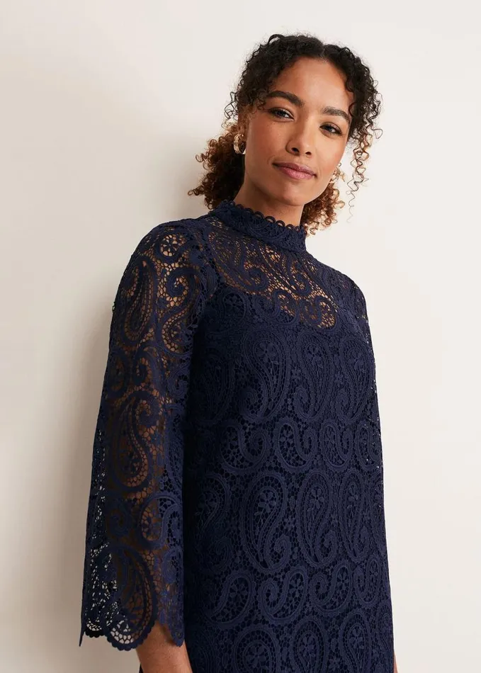 Phase Eight Verity Lace Shift Dress Navy Women Dresses