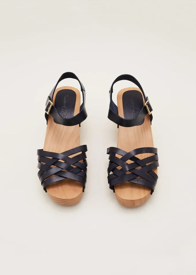 Phase Eight Woven Clog Heel Sandal Navy Women Heels