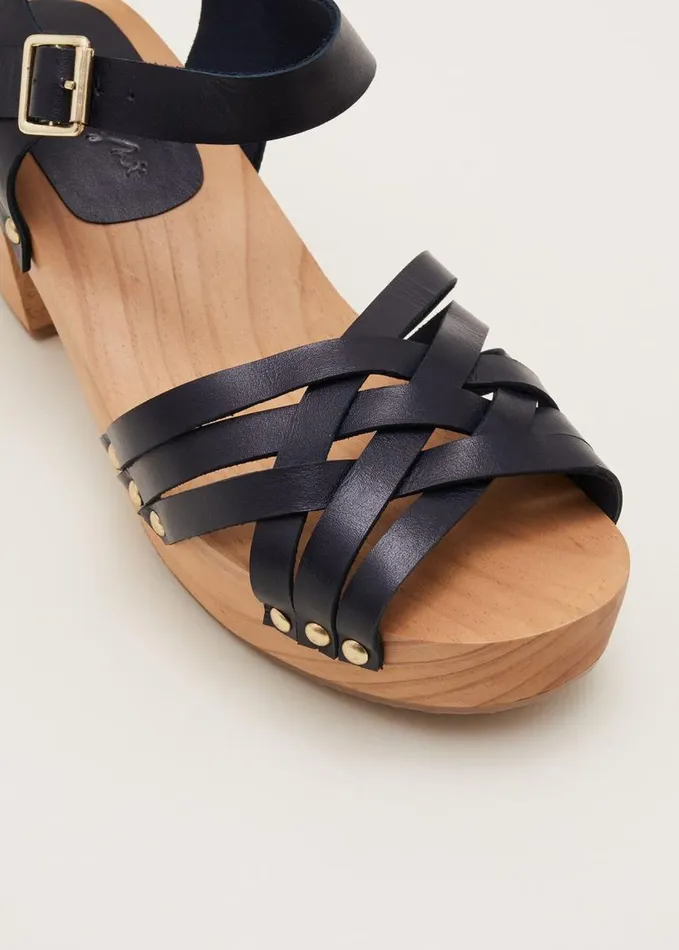 Phase Eight Woven Clog Heel Sandal Navy Women Heels