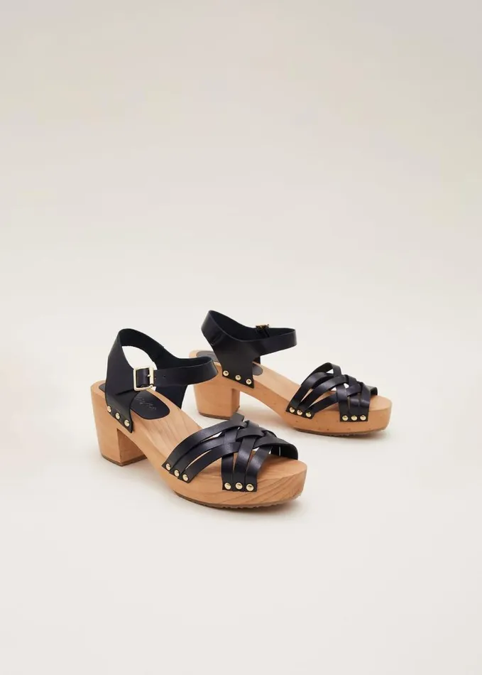 Phase Eight Woven Clog Heel Sandal Navy Women Heels
