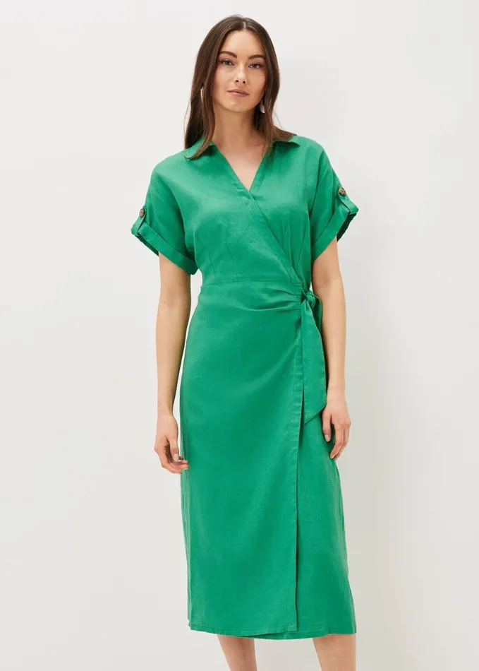 Phase Eight Yasse Linen Wrap Midi Dress Green Women Dresses