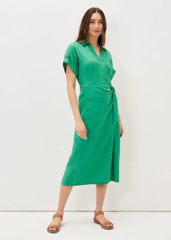 Phase Eight Yasse Linen Wrap Midi Dress Green Women Dresses