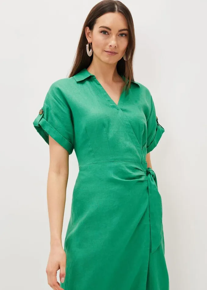 Phase Eight Yasse Linen Wrap Midi Dress Green Women Dresses