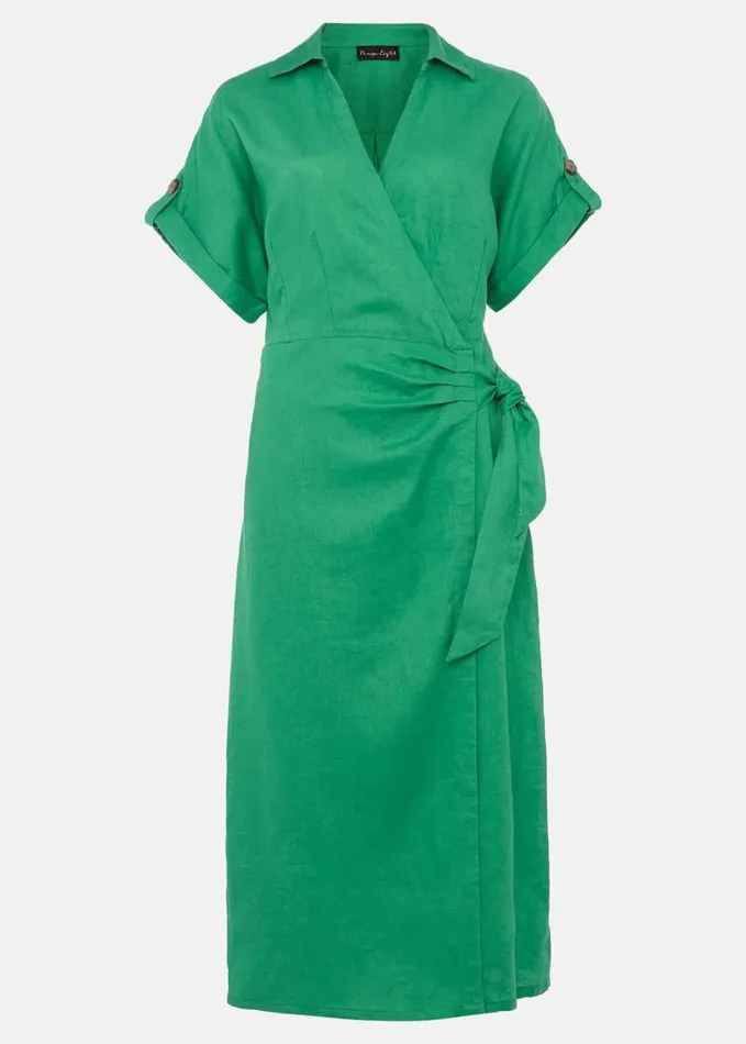 Phase Eight Yasse Linen Wrap Midi Dress Green Women Dresses