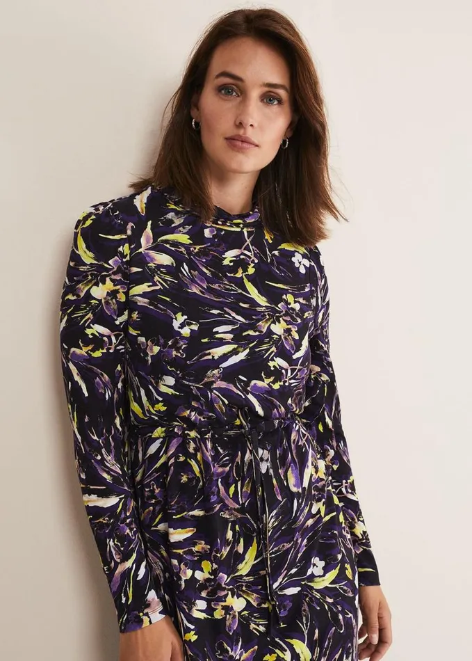 Phase Eight Zenobia Printed Jersey Dress Bluechocolate Women Dresses