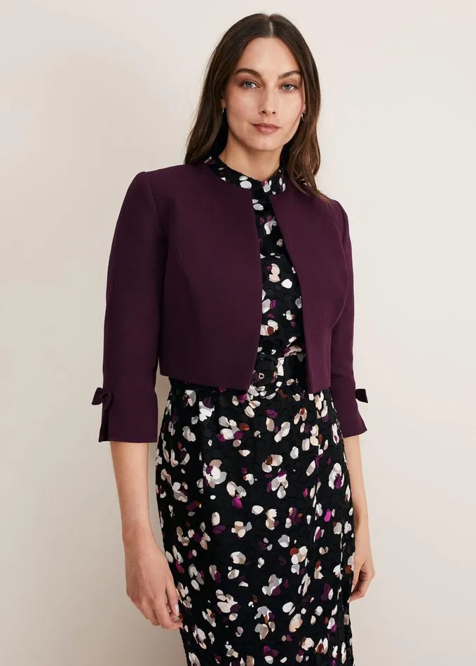 Phase Eight Zoelle Bow Detail Jacket Aubergine Women Jackets