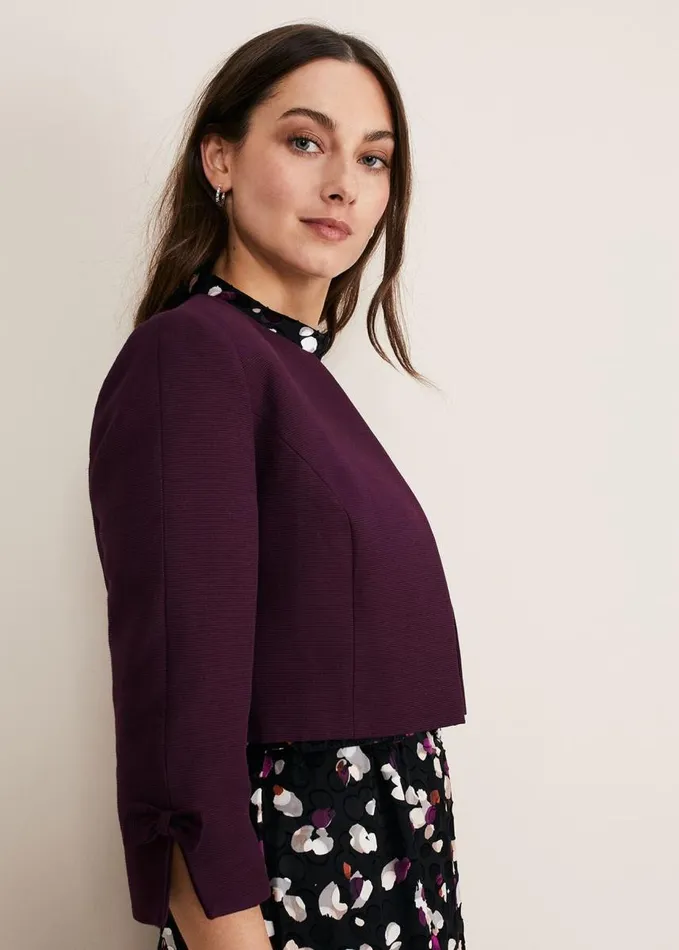 Phase Eight Zoelle Bow Detail Jacket Aubergine Women Jackets