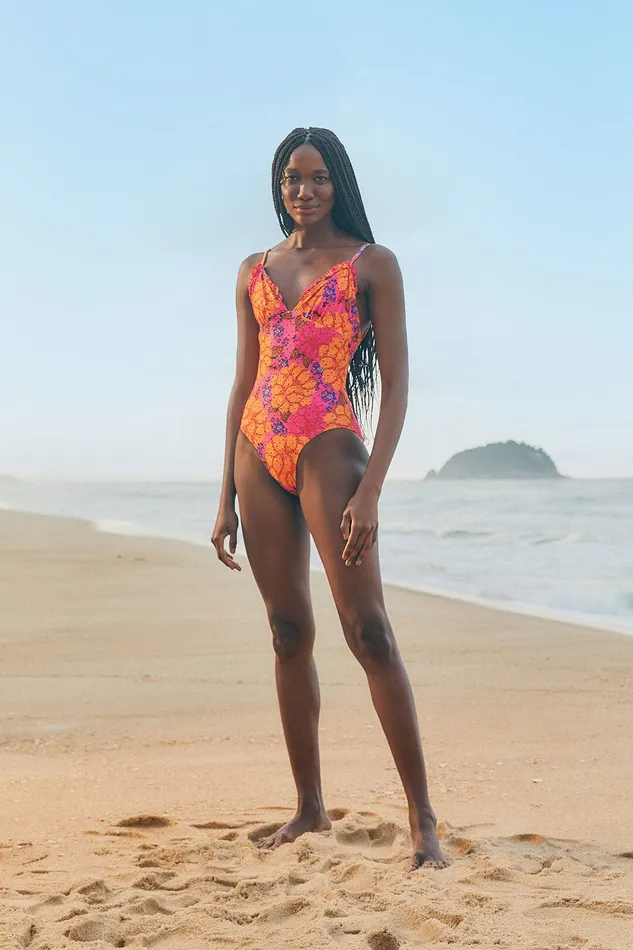 Pink Flowers Garden One Piece Swimsuit Women Farm Rio OnePiece Swimsuits
