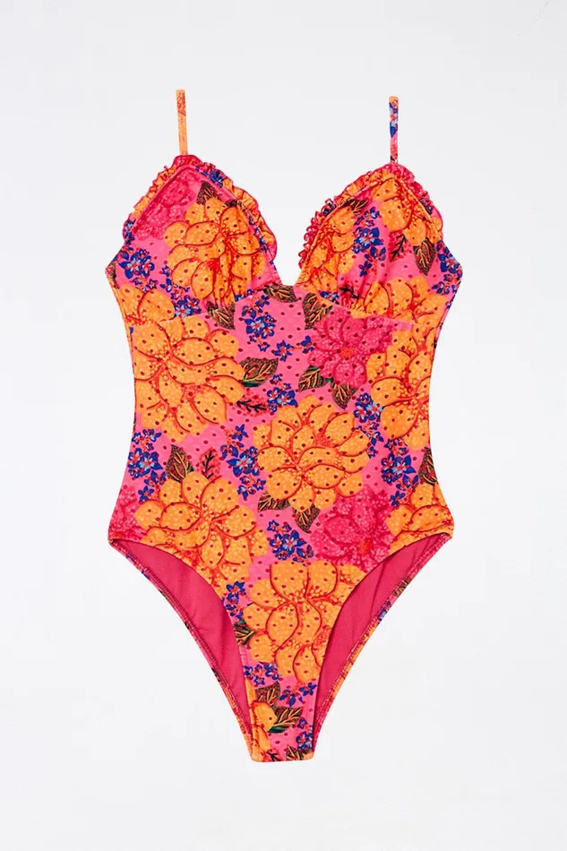 Pink Flowers Garden One Piece Swimsuit Women Farm Rio OnePiece Swimsuits