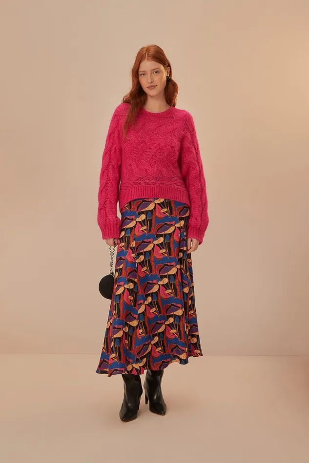 Pink Maxi Cable Knit Sweater Women Farm Rio Sweaters and Sweatshirts