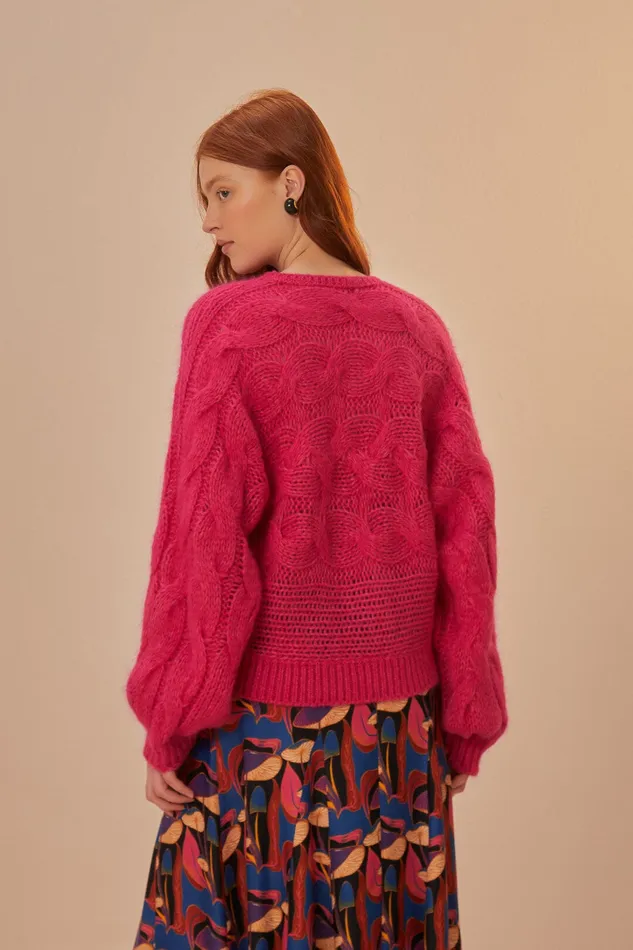 Pink Maxi Cable Knit Sweater Women Farm Rio Sweaters and Sweatshirts