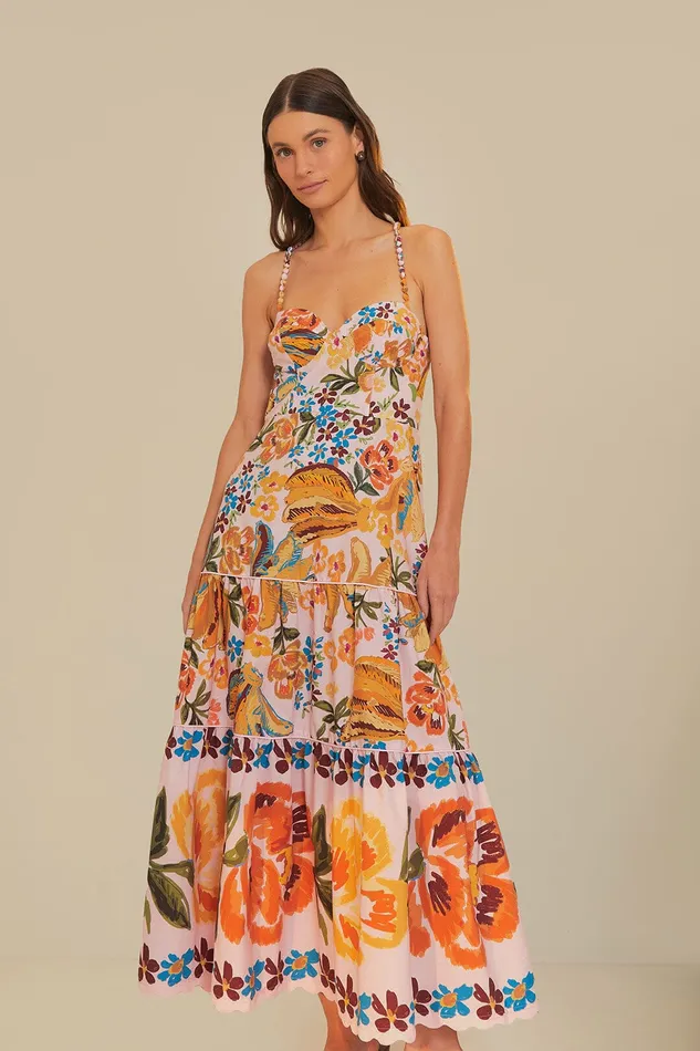 Pink Spring Bananas Midi Dress Women Farm Rio Midi Dresses
