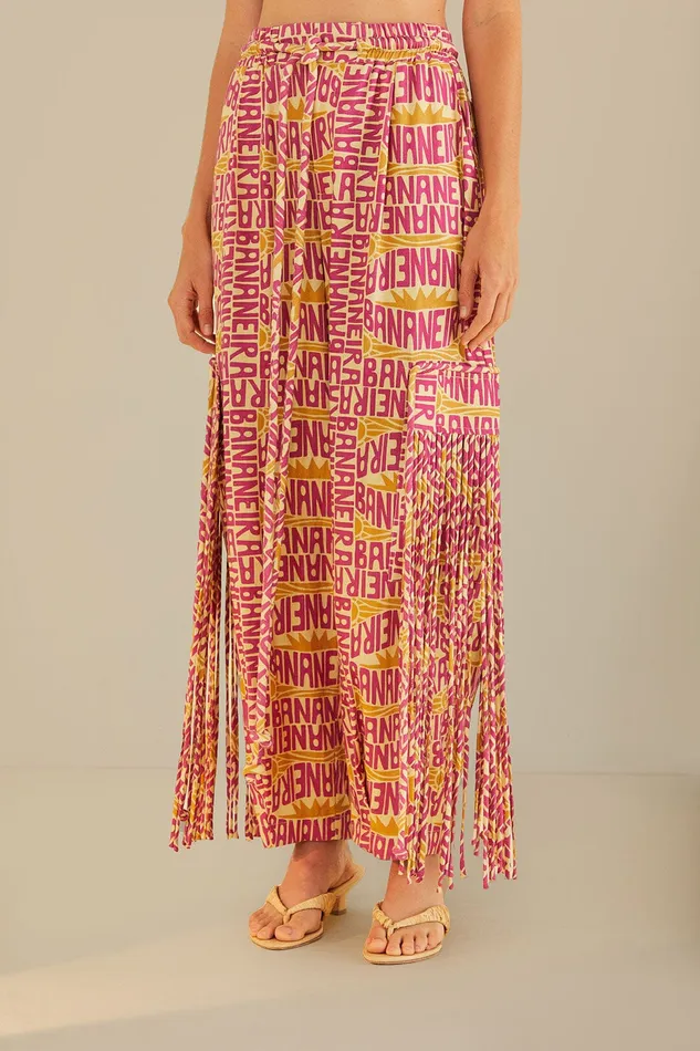 Pink Typographic Banana Fringe Pants Women Farm Rio Pants