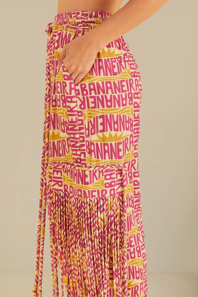Pink Typographic Banana Fringe Pants Women Farm Rio Pants