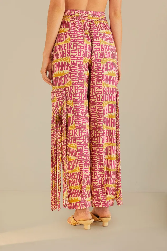 Pink Typographic Banana Fringe Pants Women Farm Rio Pants