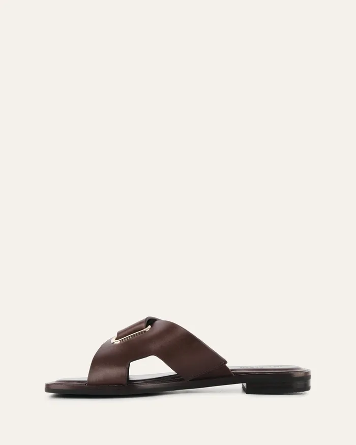Piper flat slides chocolate leather Women FLAT SANDALS jomercer Piper flat slides chocolate leather Women FLAT SANDALS jomercer
