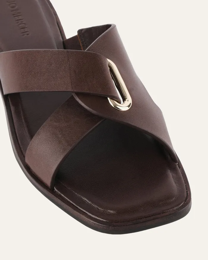 Piper flat slides chocolate leather Women FLAT SANDALS jomercer Piper flat slides chocolate leather Women FLAT SANDALS jomercer