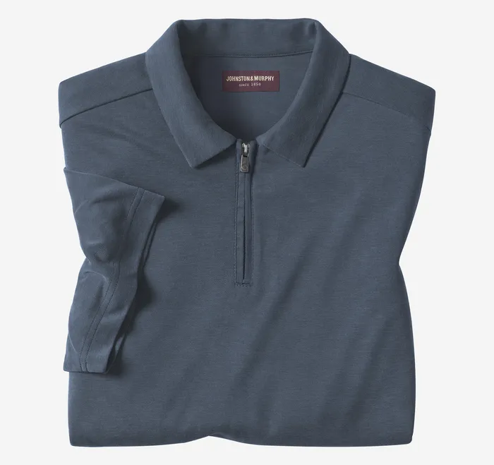 Polos and Tees Vintage Birdseye Zip Polo Navy 8211 Johnston and Murphy Men