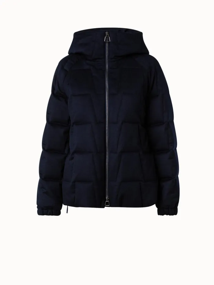 Quilted Trapezoid Cashmere Parka Navy Women Akris Jackets