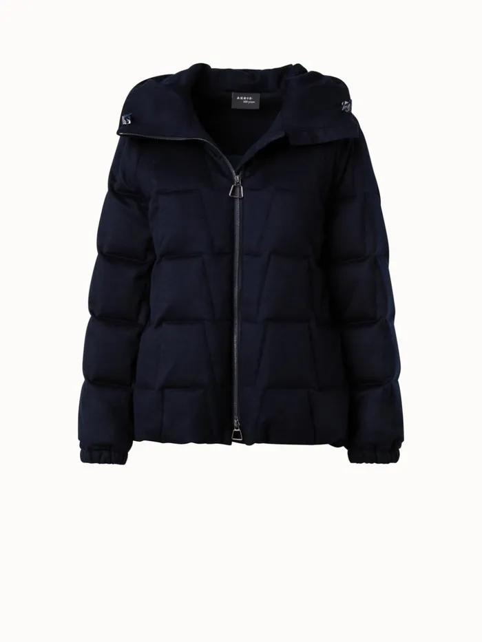 Quilted Trapezoid Cashmere Parka Navy Women Akris Jackets